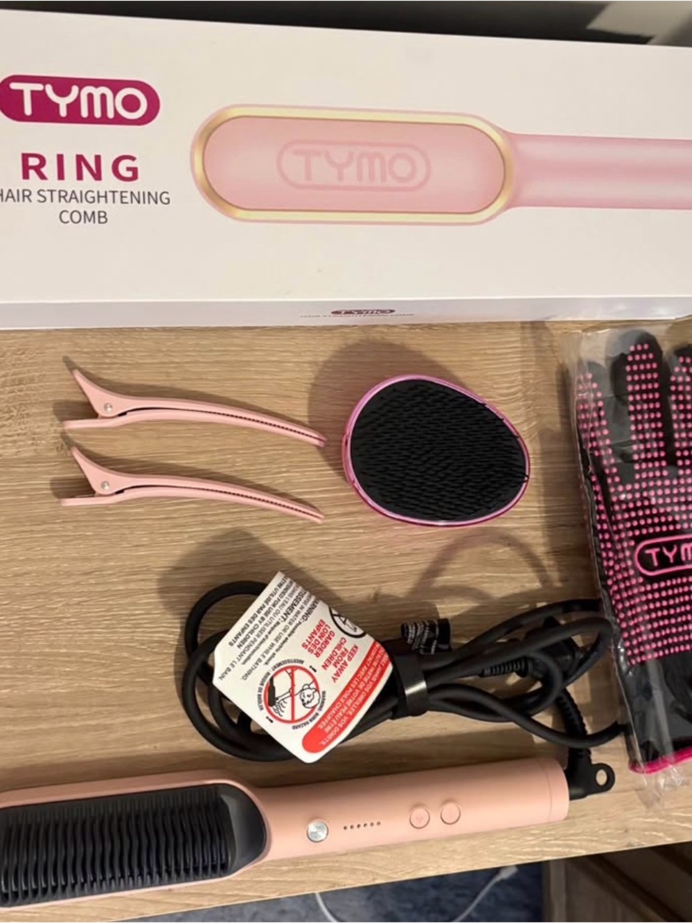 Tymo Pink Ring Hair Straightening Comb - Electric Styling Brush